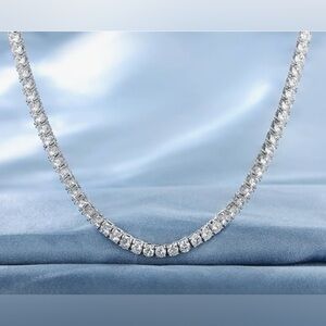 GEMSME 18k White Gold Plated Cubic Zirconia Tennis Necklace 18 inches